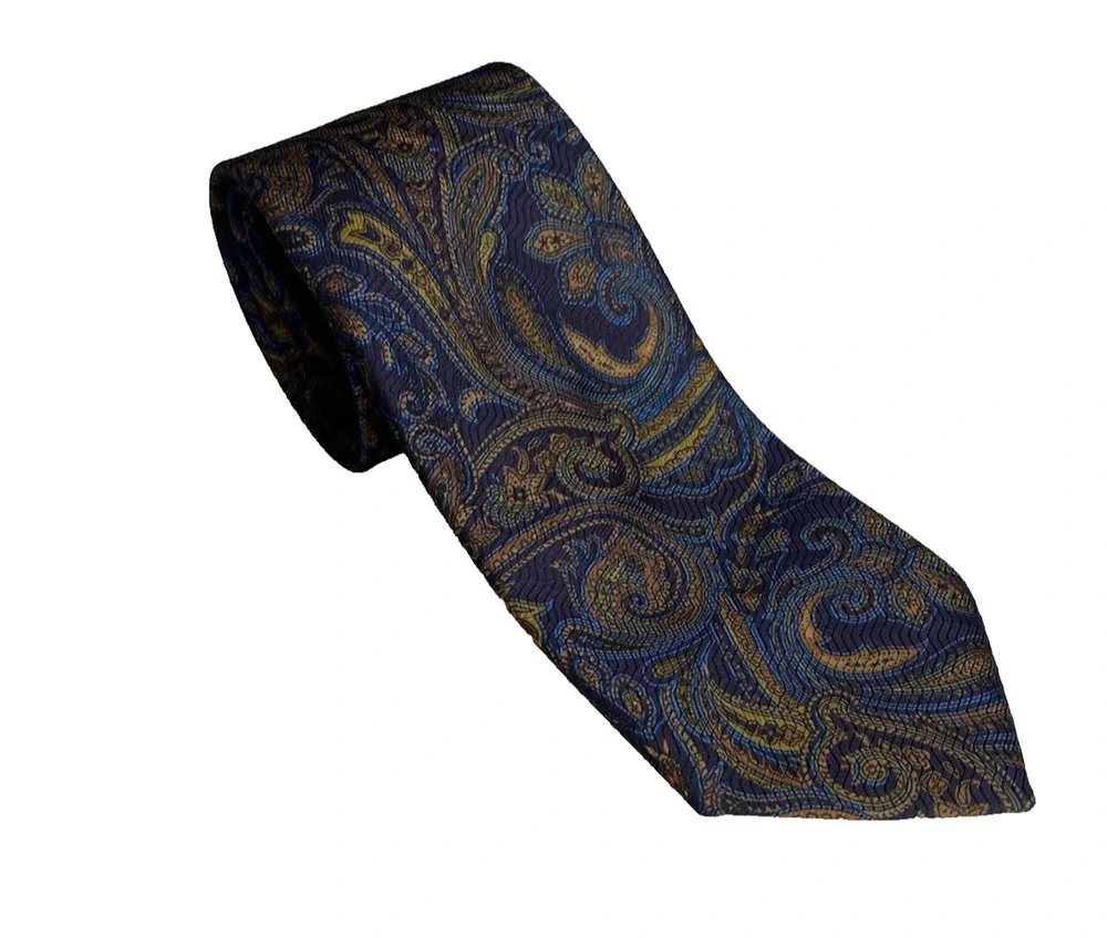 Bijan 100% Silk Necktie Blue Paisly Wearable Art Maximalist Tie Made In Italy